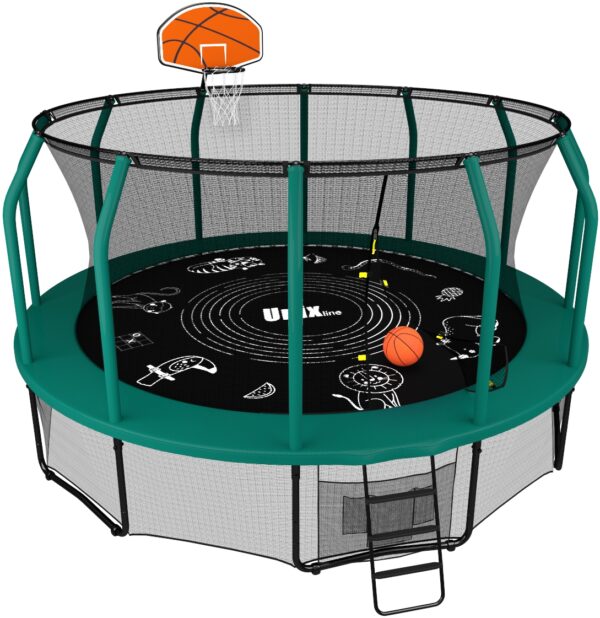 Фото 1 - Батут с баскетбольным кольцом UNIX line SUPREME GAME 16 ft (Green).